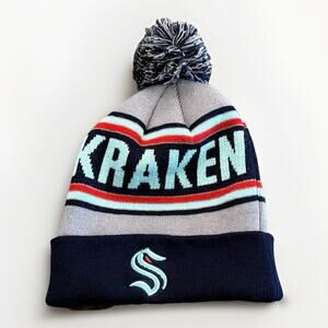 Ice32 Unisex Blue Seattle Kraken NHL Cuffed Knit Pom Beanie Warm Hat One Size